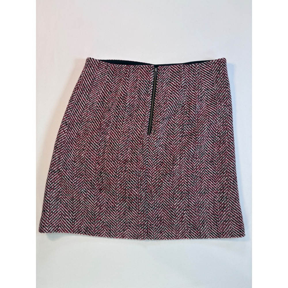 LOFT Womens 6 Mini Skirt Herringbone Tweed Academia Black‎ Red Corpcore Preppy - Picture 6 of 9